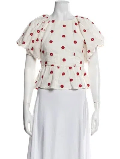 Pre-owned Rhode Floral Print Crew Neck Blouse In Neutrals