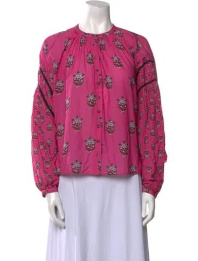 Pre-owned Rhode Floral Print Crew Neck Blouse In Pink