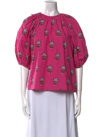 Pre-owned Rhode Floral Print Crew Neck Blouse In Pink