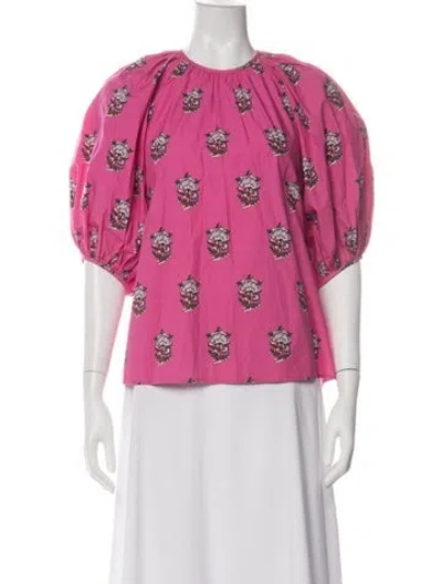 Pre-owned Rhode Floral Print Crew Neck Blouse In Pink