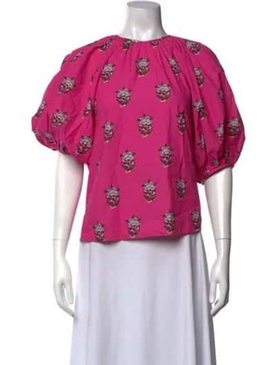Pre-owned Rhode Floral Print Crew Neck Blouse In Pink