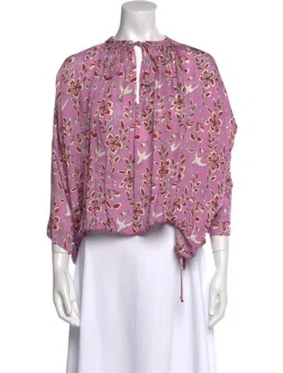Pre-owned Rhode Floral Print Crew Neck Blouse In Purple