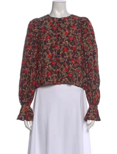 Pre-owned Rhode Floral Print Crew Neck Blouse W/ Tags In Black
