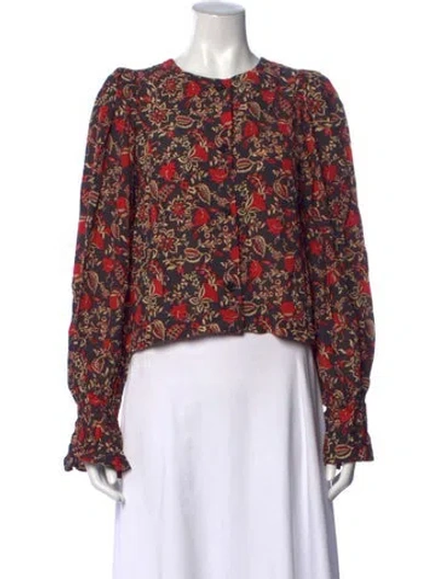 Pre-owned Rhode Floral Print Crew Neck Blouse W/ Tags In Black