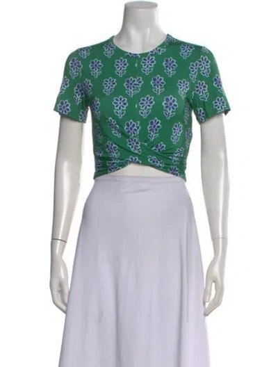 Pre-owned Rhode Floral Print Crew Neck Crop Top W/ Tags In Green