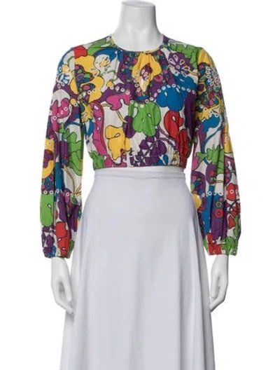 Pre-owned Rhode Floral Print Crew Neck Top In Blue
