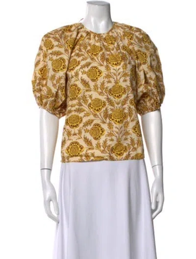 Pre-owned Rhode Floral Print Crew Neck Top In Yellow