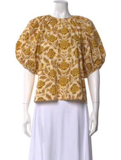 Pre-owned Rhode Floral Print Crew Neck Top In Yellow