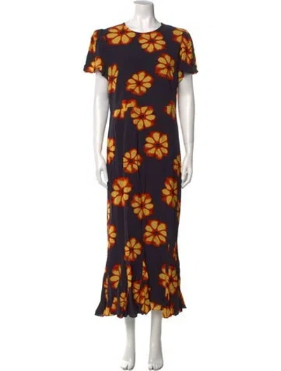 Pre-owned Rhode Floral Print Long Dress In Black