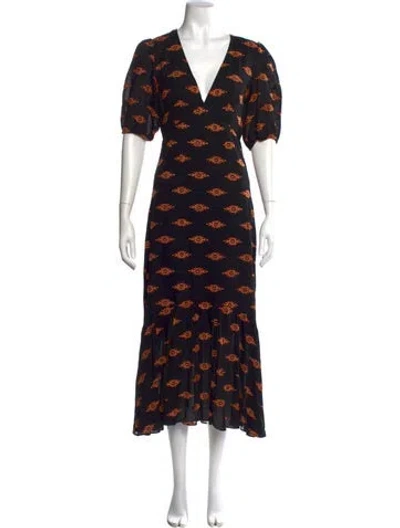 Pre-owned Rhode Floral Print Long Dress In Black