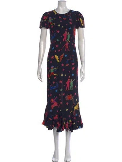 Pre-owned Rhode Floral Print Long Dress In Black