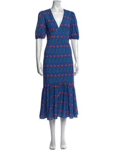 Pre-owned Rhode Floral Print Long Dress In Blue