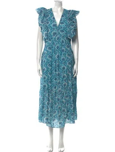 Pre-owned Rhode Floral Print Long Dress In Blue