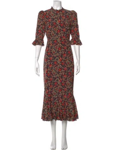 Pre-owned Rhode Floral Print Long Dress In Brown