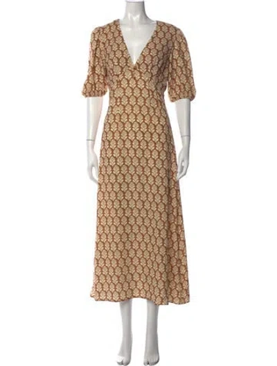 Pre-owned Rhode Floral Print Long Dress In Brown
