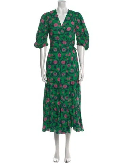 Pre-owned Rhode Floral Print Long Dress In Green