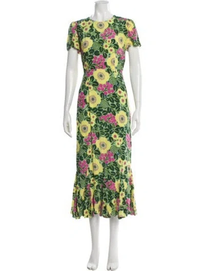 Pre-owned Rhode Floral Print Long Dress In Green
