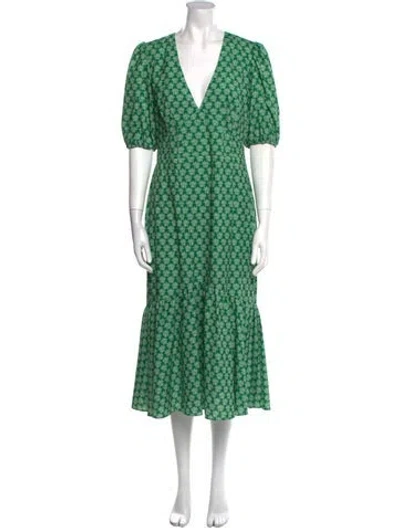 Pre-owned Rhode Floral Print Long Dress In Green