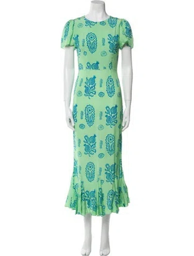 Pre-owned Rhode Floral Print Long Dress In Green