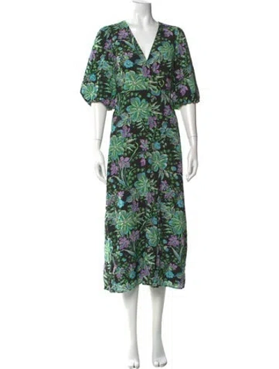 Pre-owned Rhode Floral Print Long Dress In Green
