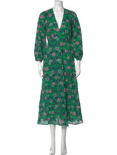 Pre-owned Rhode Floral Print Long Dress In Green