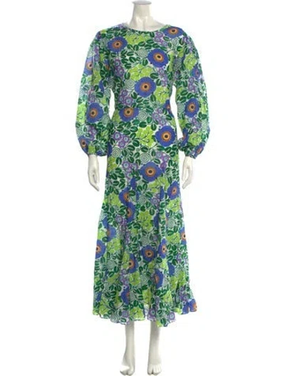Pre-owned Rhode Floral Print Long Dress In Green