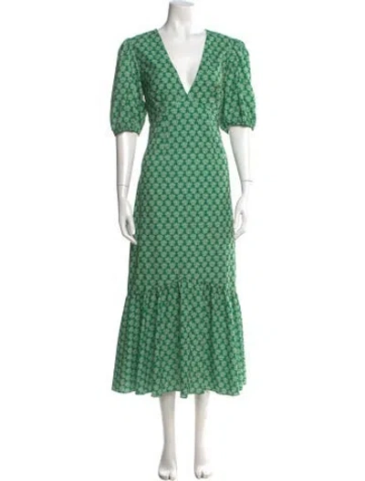 Pre-owned Rhode Floral Print Long Dress In Green
