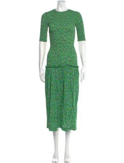 Pre-owned Rhode Floral Print Long Dress In Green