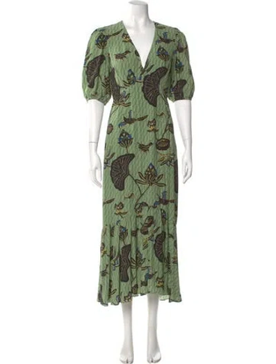 Pre-owned Rhode Floral Print Long Dress In Green
