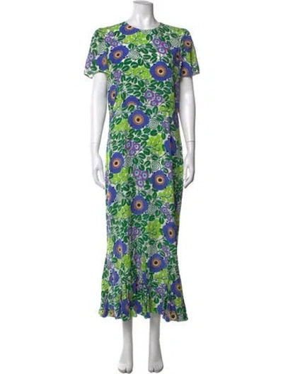 Pre-owned Rhode Floral Print Long Dress In Green