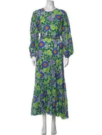 Pre-owned Rhode Floral Print Long Dress In Green