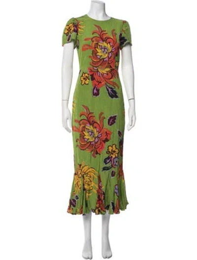 Pre-owned Rhode Floral Print Long Dress In Green