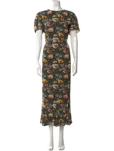 Pre-owned Rhode Floral Print Long Dress In Green