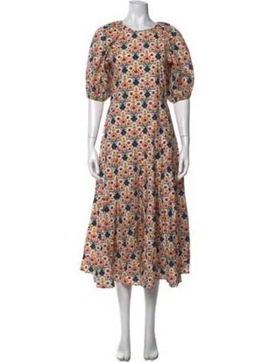 Pre-owned Rhode Floral Print Long Dress In Neutrals