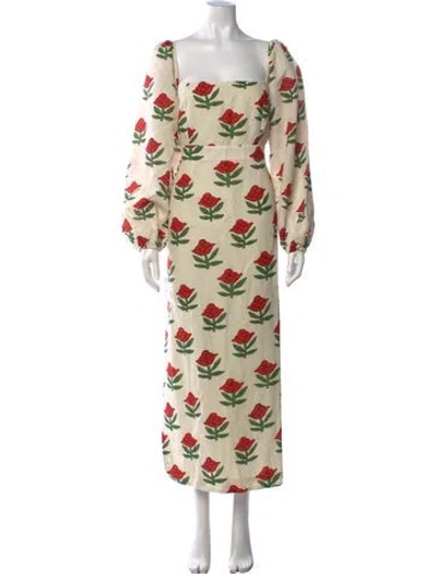 Pre-owned Rhode Floral Print Long Dress In Neutrals