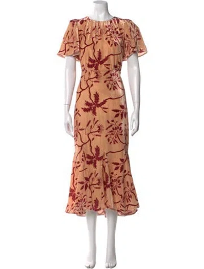 Pre-owned Rhode Floral Print Long Dress In Orange
