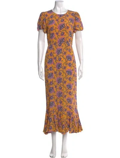 Pre-owned Rhode Floral Print Long Dress In Orange