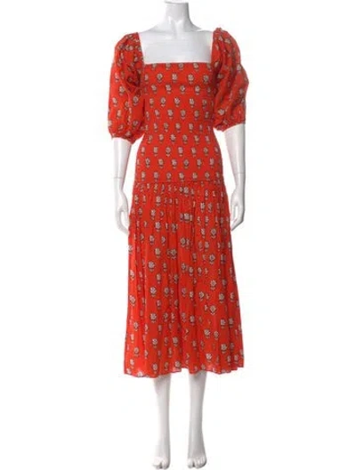 Pre-owned Rhode Floral Print Long Dress In Orange