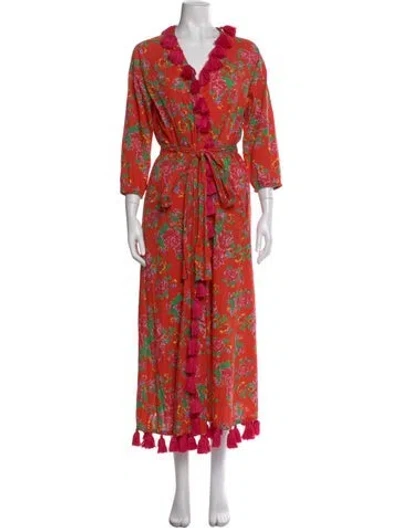 Pre-owned Rhode Floral Print Long Dress In Orange