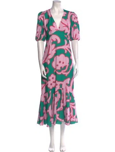 Pre-owned Rhode Floral Print Long Dress In Pink
