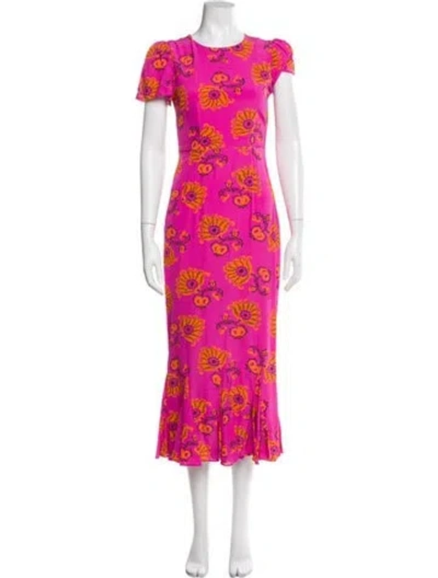 Pre-owned Rhode Floral Print Long Dress In Pink