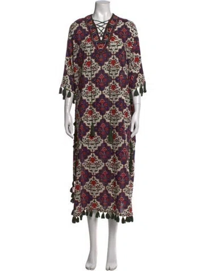 Pre-owned Rhode Floral Print Long Dress In Purple