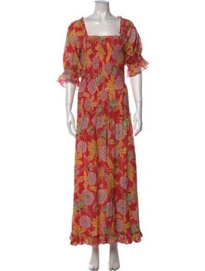 Pre-owned Rhode Floral Print Long Dress In Red