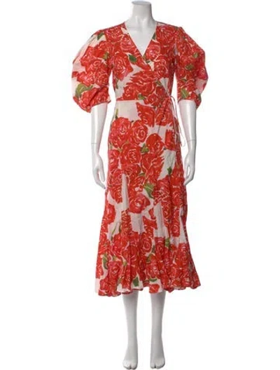 Pre-owned Rhode Floral Print Long Dress In Red