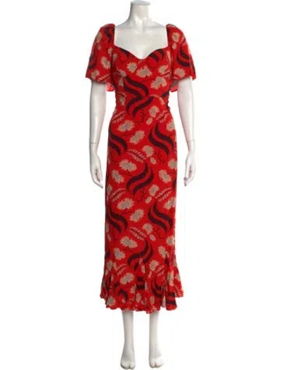 Pre-owned Rhode Floral Print Long Dress In Red