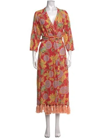 Pre-owned Rhode Floral Print Long Dress In Red/yellow