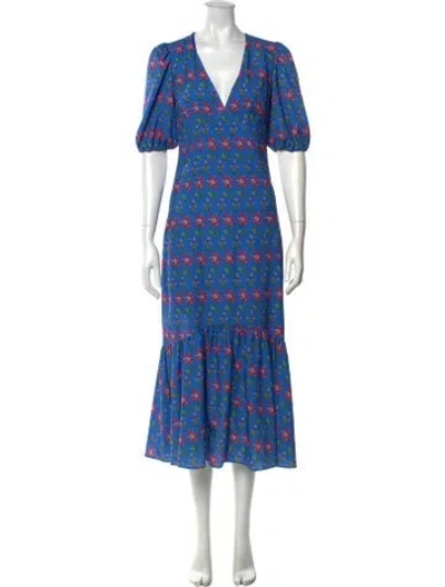 Pre-owned Rhode Floral Print Long Dress W/ Tags In Blue