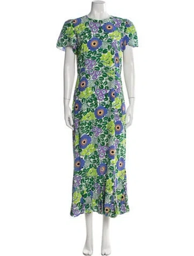 Pre-owned Rhode Floral Print Long Dress W/ Tags In Green