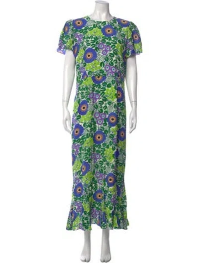 Pre-owned Rhode Floral Print Long Dress W/ Tags In Green