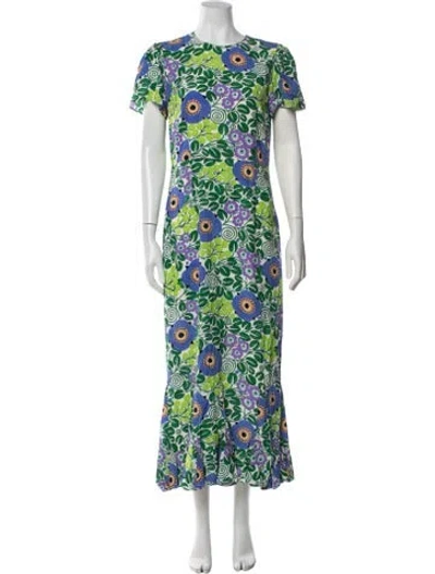Pre-owned Rhode Floral Print Long Dress W/ Tags In Green